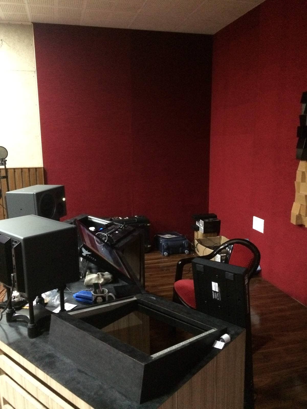 Recording Studio Naharlagun — control room mix position with near-field monitors and a multi-touch DAW controller