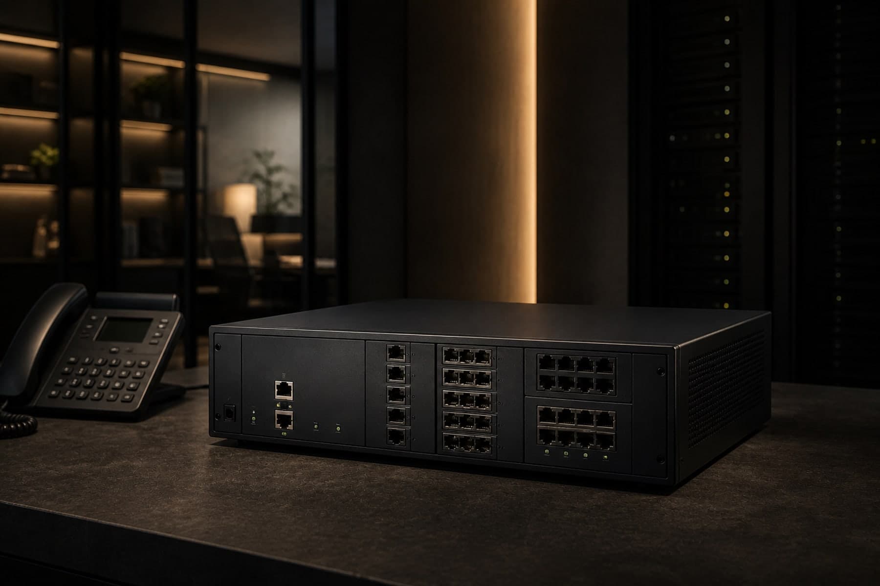 Enterprise voice — IP-PBX, SIP trunking, hosted UC and hospitality PMS integrations — Grandstream, NEC, Cisco and Yeastar.