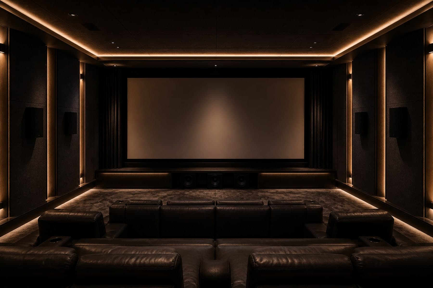 Premium experience-centre interior at twilight.