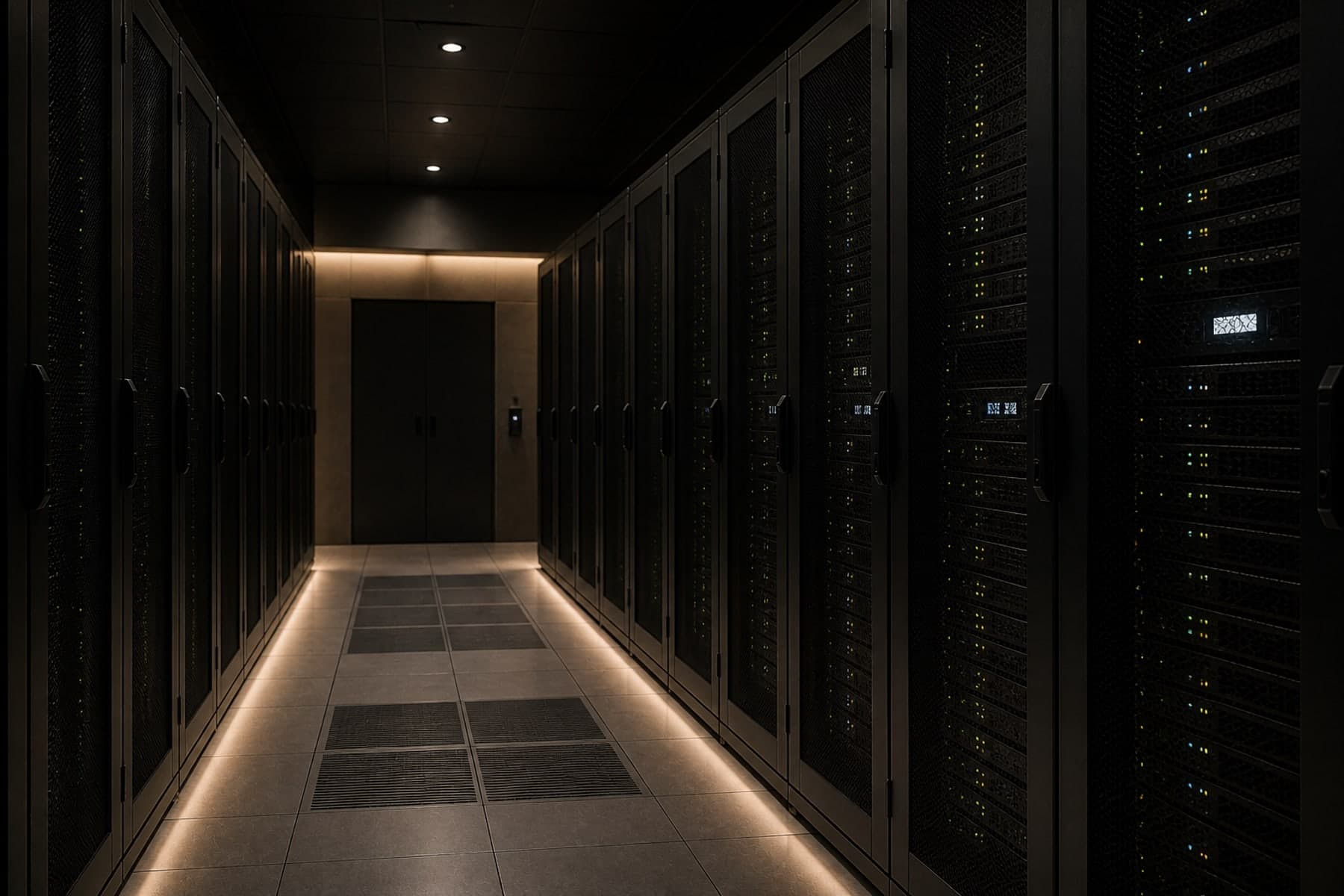 Server-room rack elevation — switches, patch panels, fibre tie-offs.