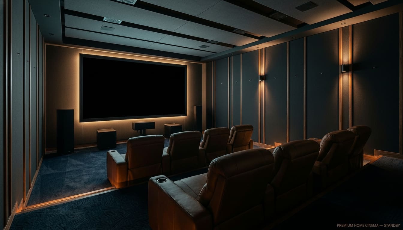 Premium home cinema — Standby scene · photoreal 3D render