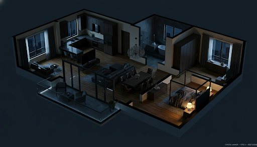 Reference luxury apartment — Rest scene · isometric 3D render